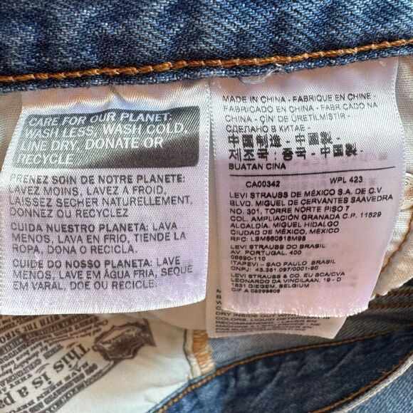 Levi’s 501 Blue Denim Jean Shorts Frayed Hem Distressed High Rise Size 27 Women - Picture 8 of 9